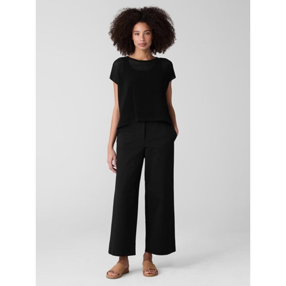 NWT Eileen Fisher Stretch Cotton Twill Crop Cuff Pant in Black Size Medium